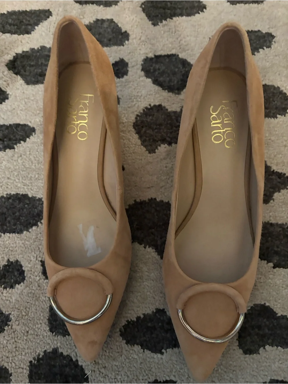 Franco Sarto Camel Suede Pointed-Toe wedge with Gold Ring